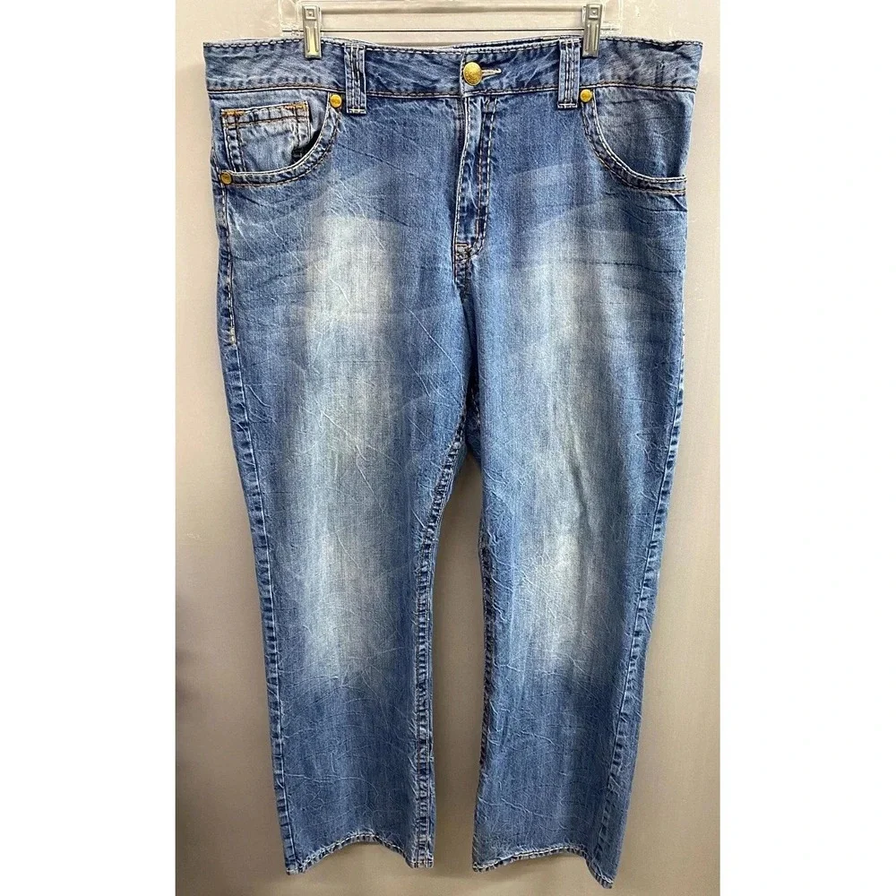 Wrangler Rock 47 Jeans Mens 40x34 Blue Denim Western Whiskers Relaxed Boot